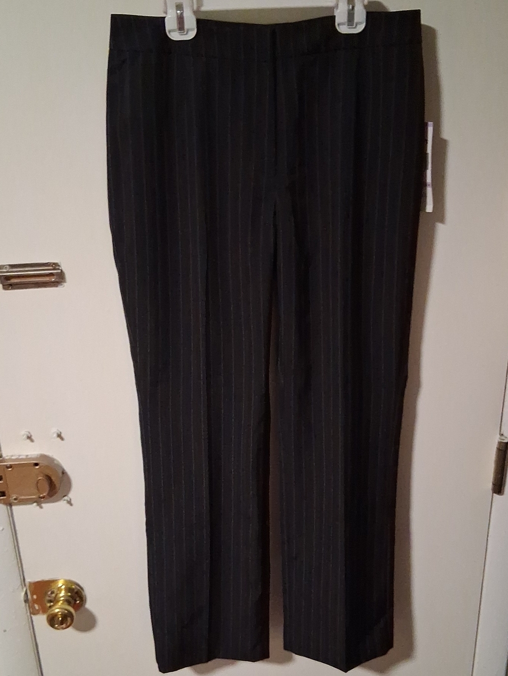 LeSuit Petite Black Pinstripe Dress Pants